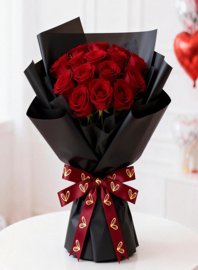 كينجلاك شريط عيد الحب من كينغليك - أحمر - 1/2 بوصة × 20 ياردة، شريط ساتان أحمر على شكل قلب لتغليف الهدايا، أشرطة عيد الحب مع قلب ذهبي للأعمال اليدوية، باقات الزهور، ديكورات الحفلات والمنزل. - Image 5